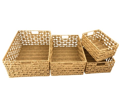 Bespoke Rectangular Twisted Paper Cord Baskets with X-Weaving- Set of 4